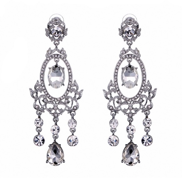 Crystal Chandelier Prom Bridal Pageant Earrings - Picture 4 of 7